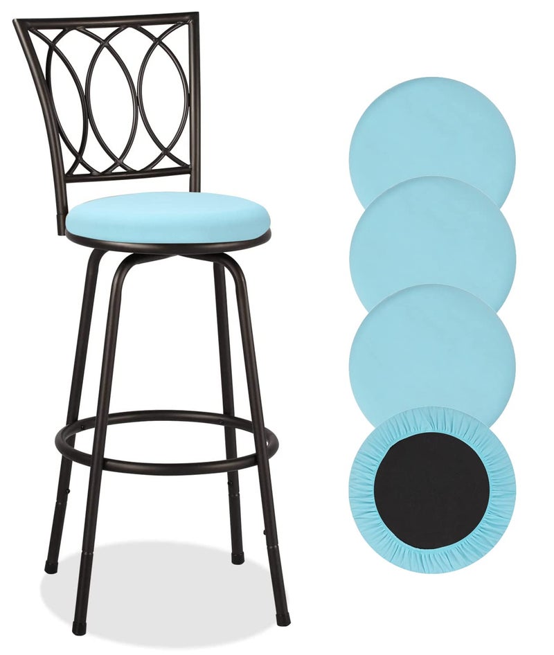 Deisy Dee 4PCS Round Bar Stool Seat Covers Stretch Round Chair Covers for 13-16 Inch Stool Chair (Tiff Blue) - Image 1